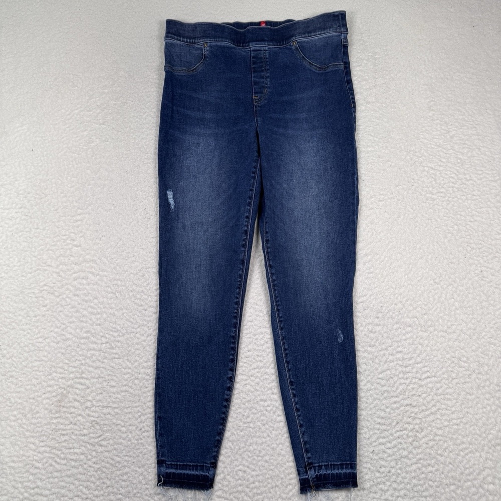Spanx Distressed Ankle Skinny Jeans Women's XL High Rise Stretch Denim Raw Hem